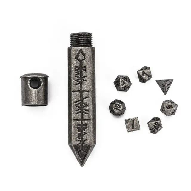 Worn Wash and Silver Dwarven Totem with Mini Dice - Pendant