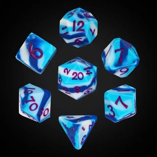 Blue & White Layered Silicone - 7pcs RPG Full Dice Set