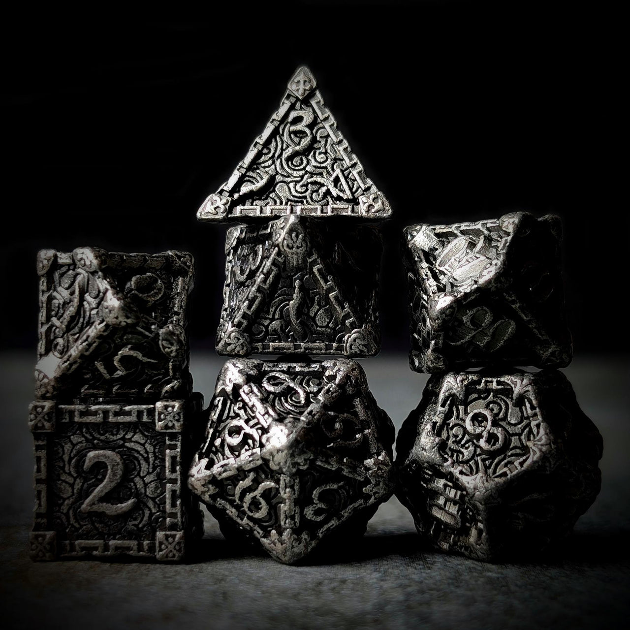 7pcs RPG Dice Set - Silver Metal