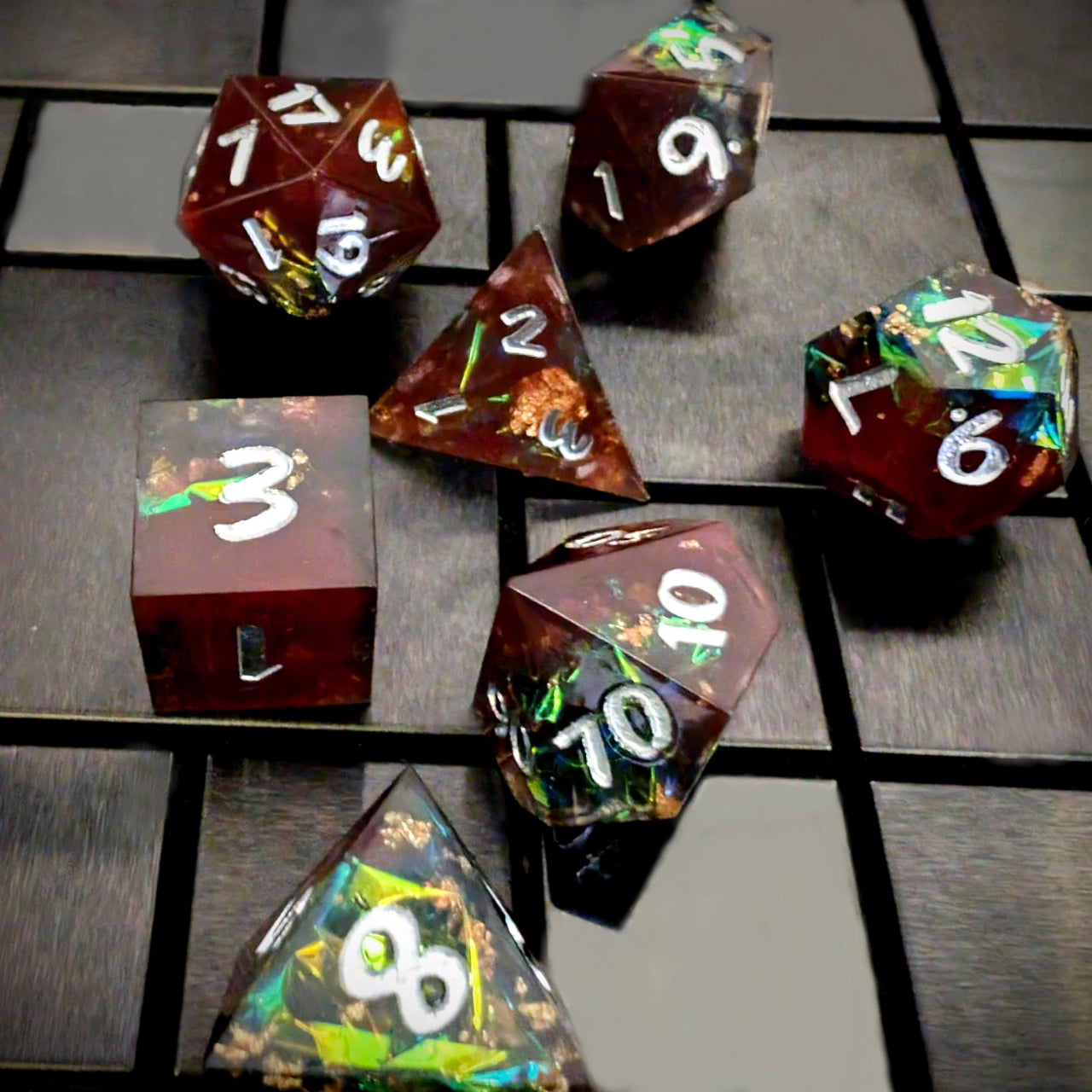 Candy in Brown & Black Sharp Resin - 7pcs RPG Dice Set