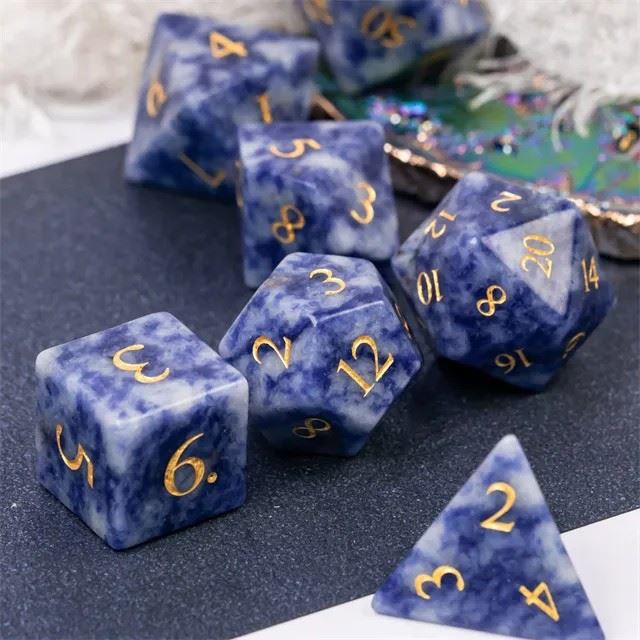 Blue Dalamatian Jasper Gemstone - 7pcs RPG Dice Set