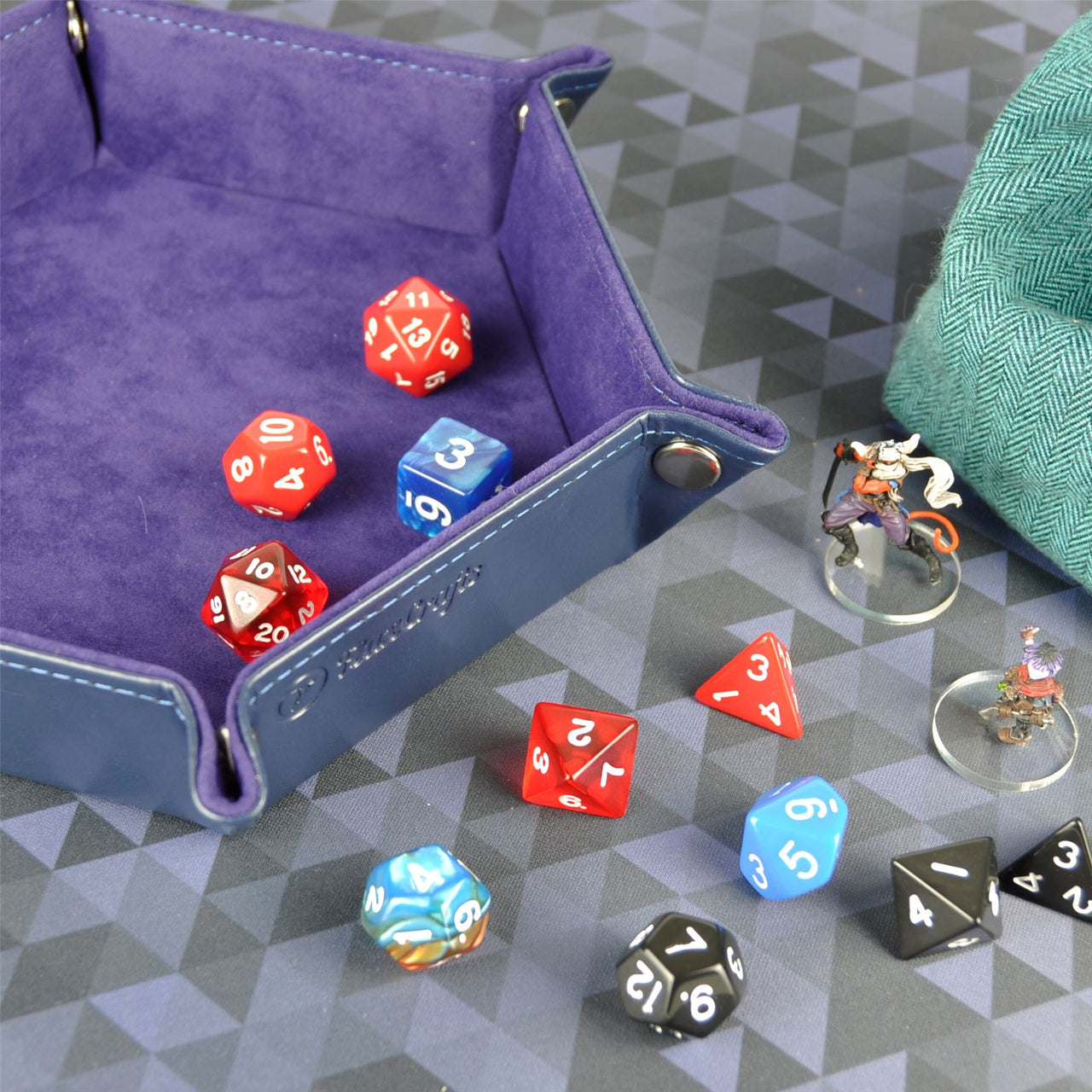 Purple Velvet & Blue PU Leather - Hexagon Hard Dice Tray