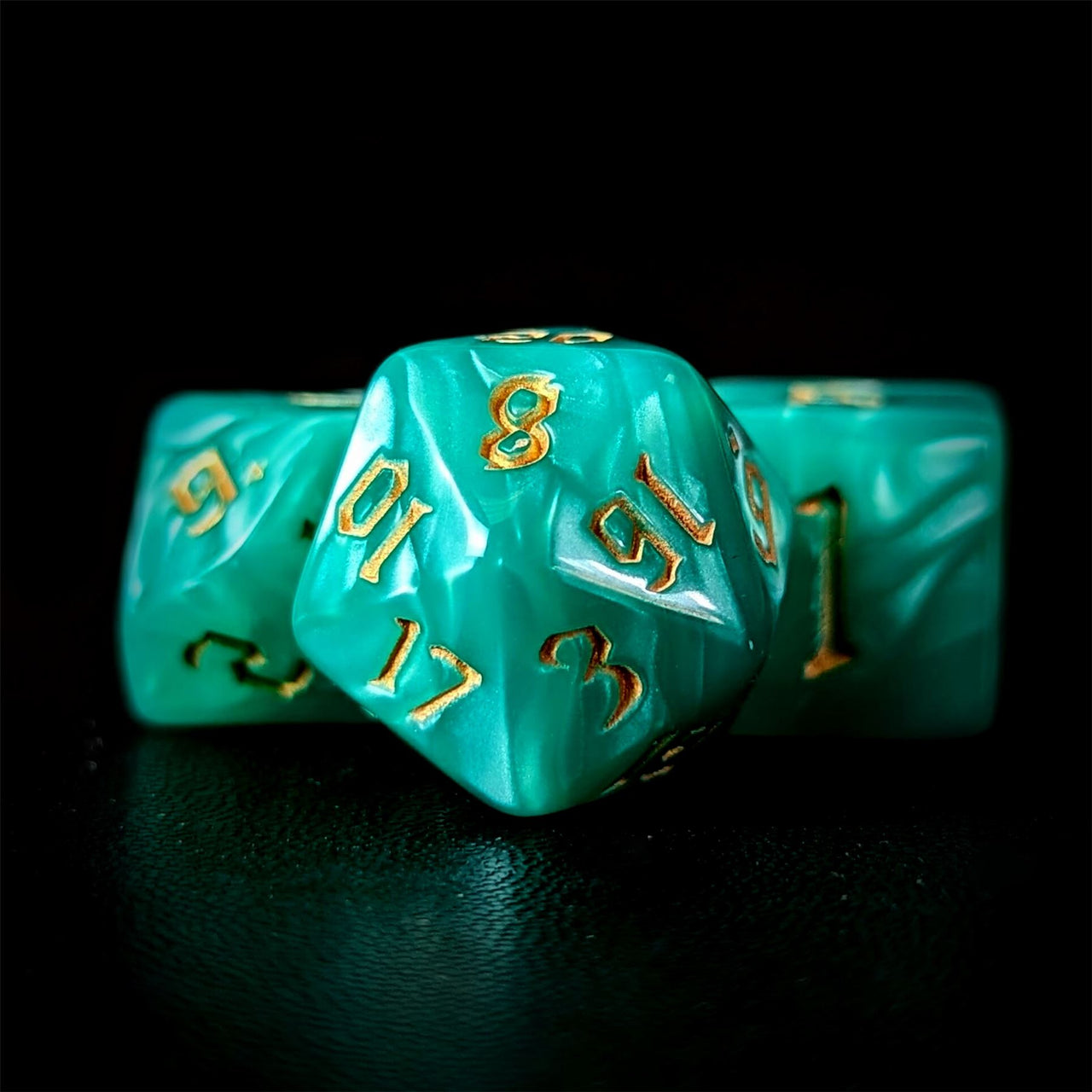 Teal Silk Acrylic - 7pcs RPG Full Dice Set Close