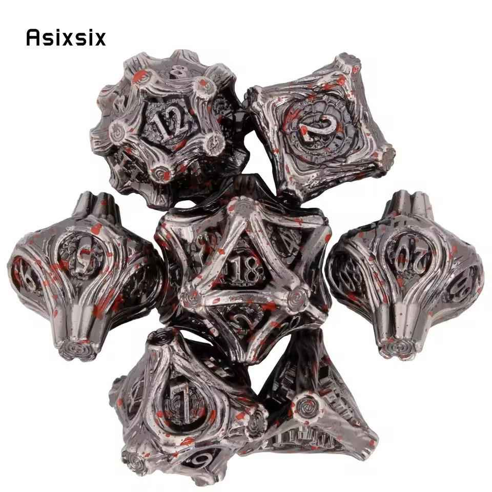 7pcs Dice Metal Tree Stump Blood Silver