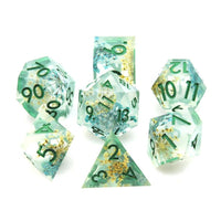 Thumbnail for Flower in Yellow & Blue Filled Sharp Resin - 7pcs RPG Dice Set