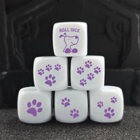 Thumbnail for 6pcs D6 16mm Dice Acrylic Printed Dog Paw Purple White