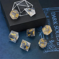 Thumbnail for Black Swirl in Frosted Clear Sharp Resin - 7pcs RPG Dice Set