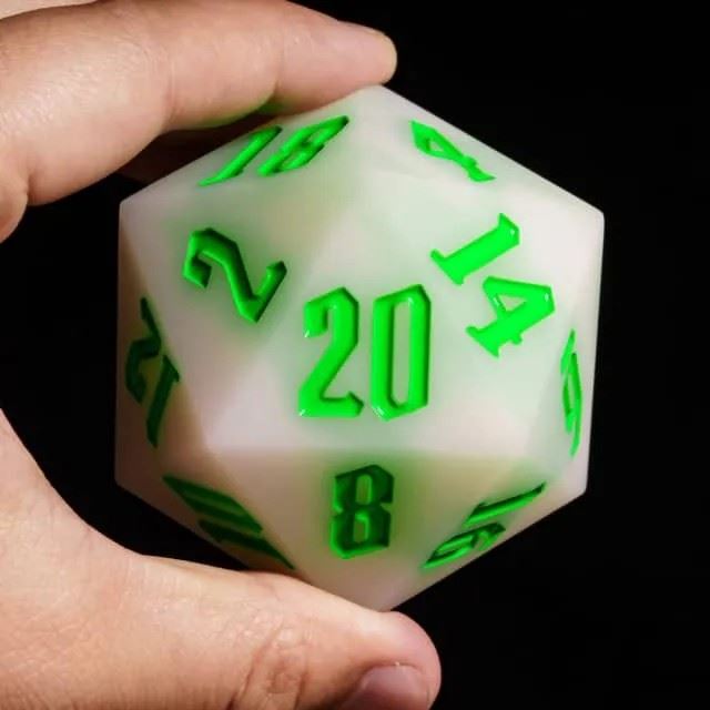 Green on Solid White Silicone - D20 RPG Dice