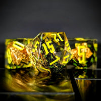 Thumbnail for Foil Feather Black, Green & Clear Filled Sharp Resin - 7pcs RPG Dice Set