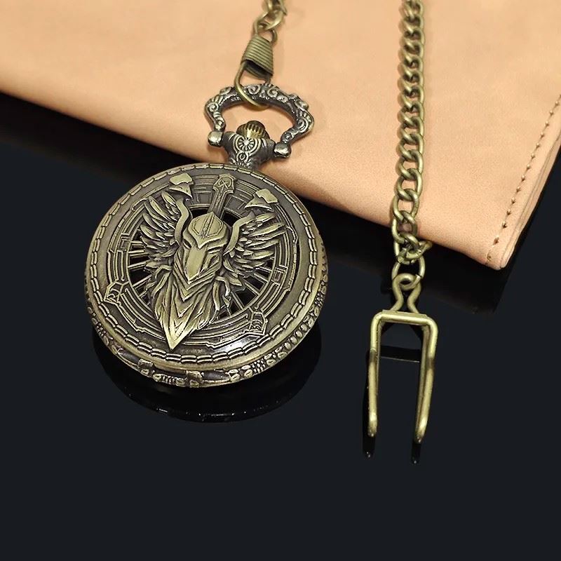 Paladin Helm on Bronze Pocket Watch with Mini Dice - Pendant