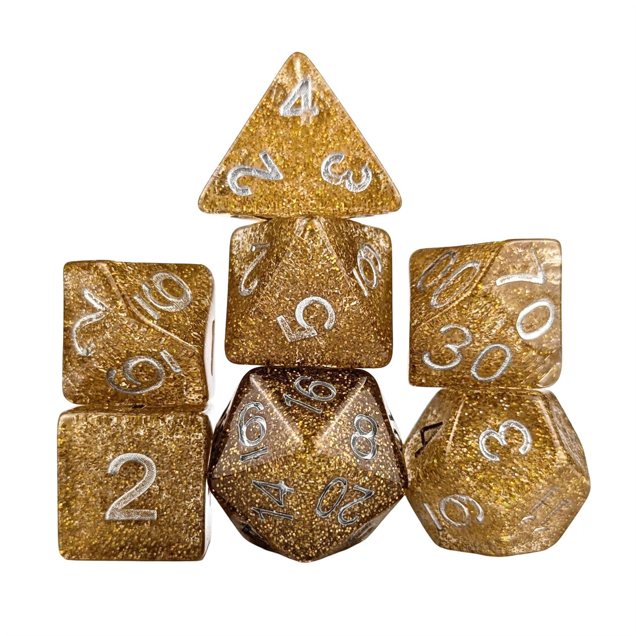 Gold Glitter in Resin - 7pcs RPG Full Dice Set