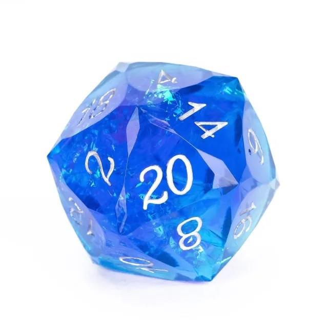 D20 Dice Sharp 30mm Facet Candy White Font Blue