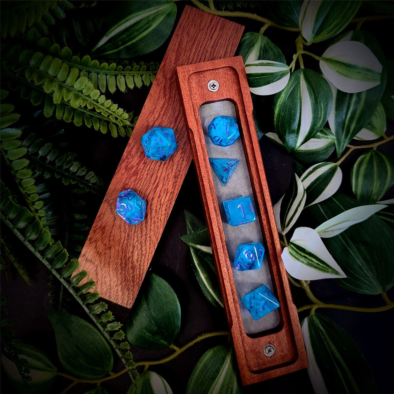 Sky Blue Swirl in Clear Resin - 7pcs RPG Full Dice Set