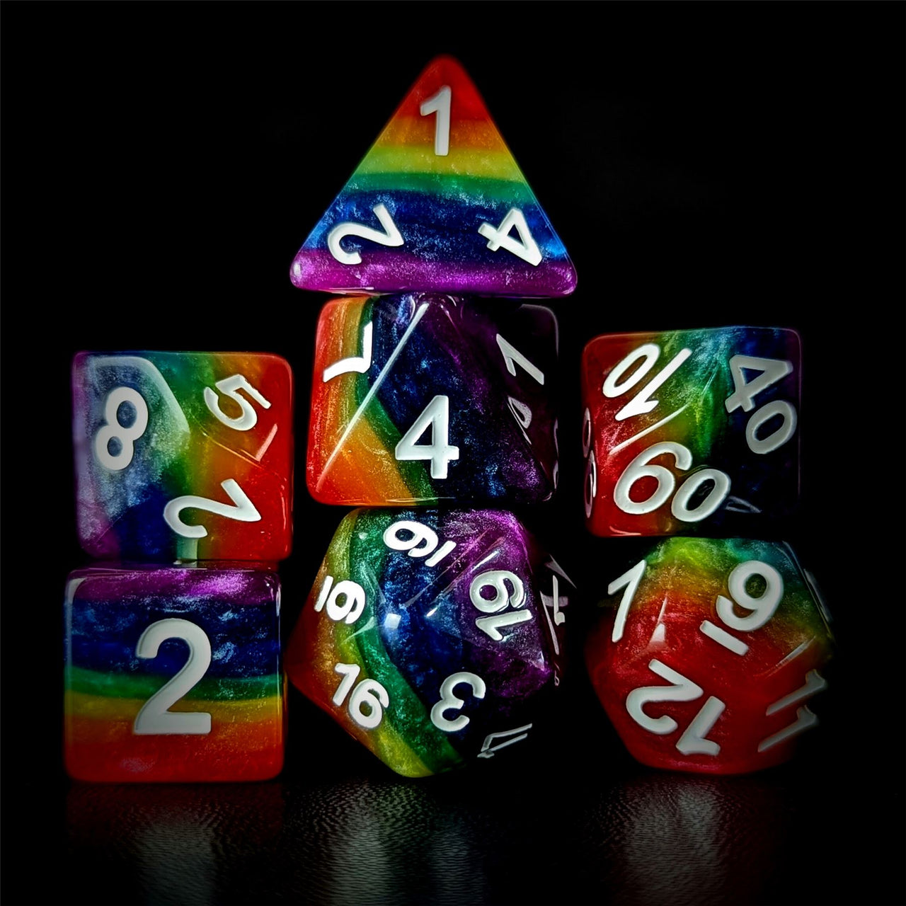 Layered Rainbow Resin - 7pcs RPG Full Dice Set