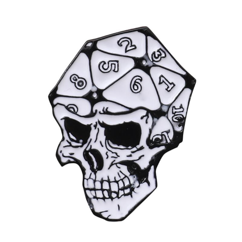 White D20 Skull Pin - Novelty