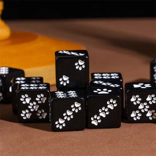 Paw on Black Resin - 6pcs D6 RPG Dice Set