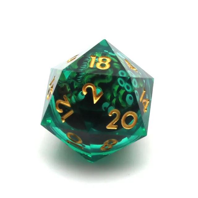 Green Beholder in Clear & Green Liquid Sharp Resin - D20 RPG Dice