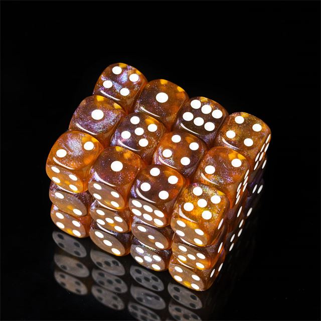 16mm Brown & Yellow Acrylic with Glitter - 6pcs D6 RPG Dice Set