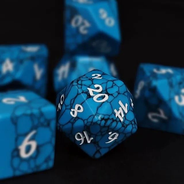 Cracked Blue Turquoise Gemstone - 7pcs RPG Dice Set