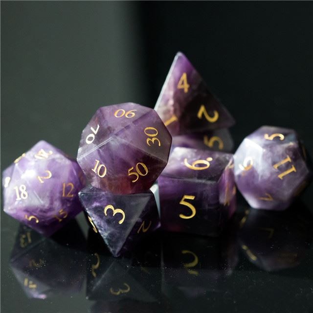 Purple Amethyst Gemstone - 7pcs RPG Dice Set