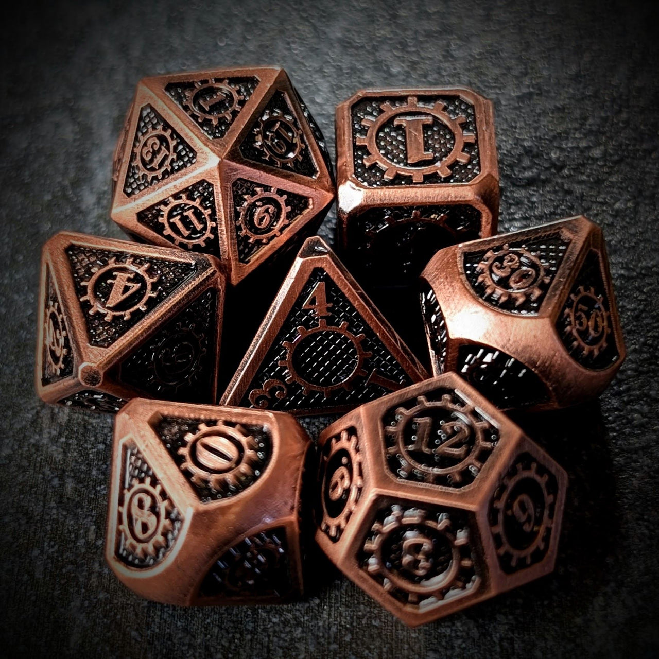 Gear in Copper Metal - 7pcs RPG Dice Set