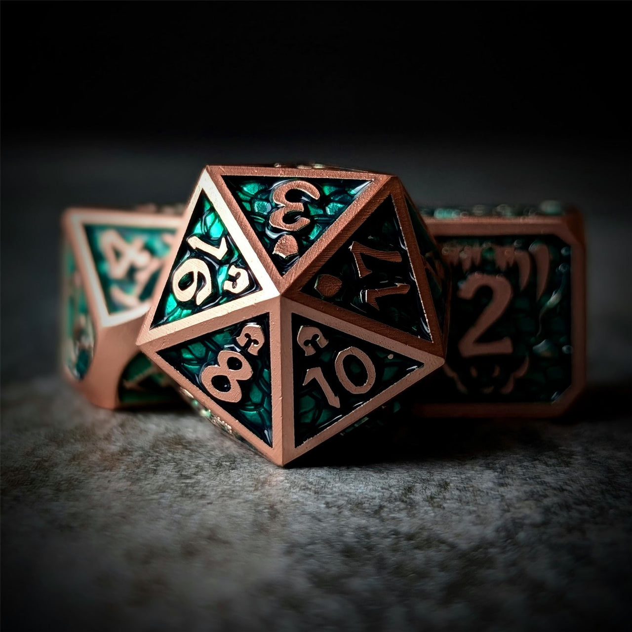 Forest Green Monster in Copper Metal - 7pcs RPG Dice Set