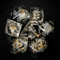 Thumbnail for Skull with Gold Foil in Black & Clear Resin - 7pcs RPG Full Dice Set