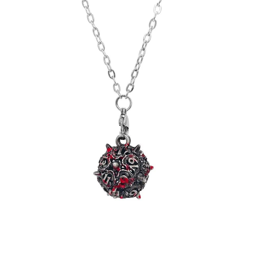 Blood Silver D20 Xeno Pin with Mini Metal Dice Set Necklace