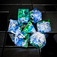 Thumbnail for 7pcs Dice Sharp Filled Silver Font Foil Green Blue