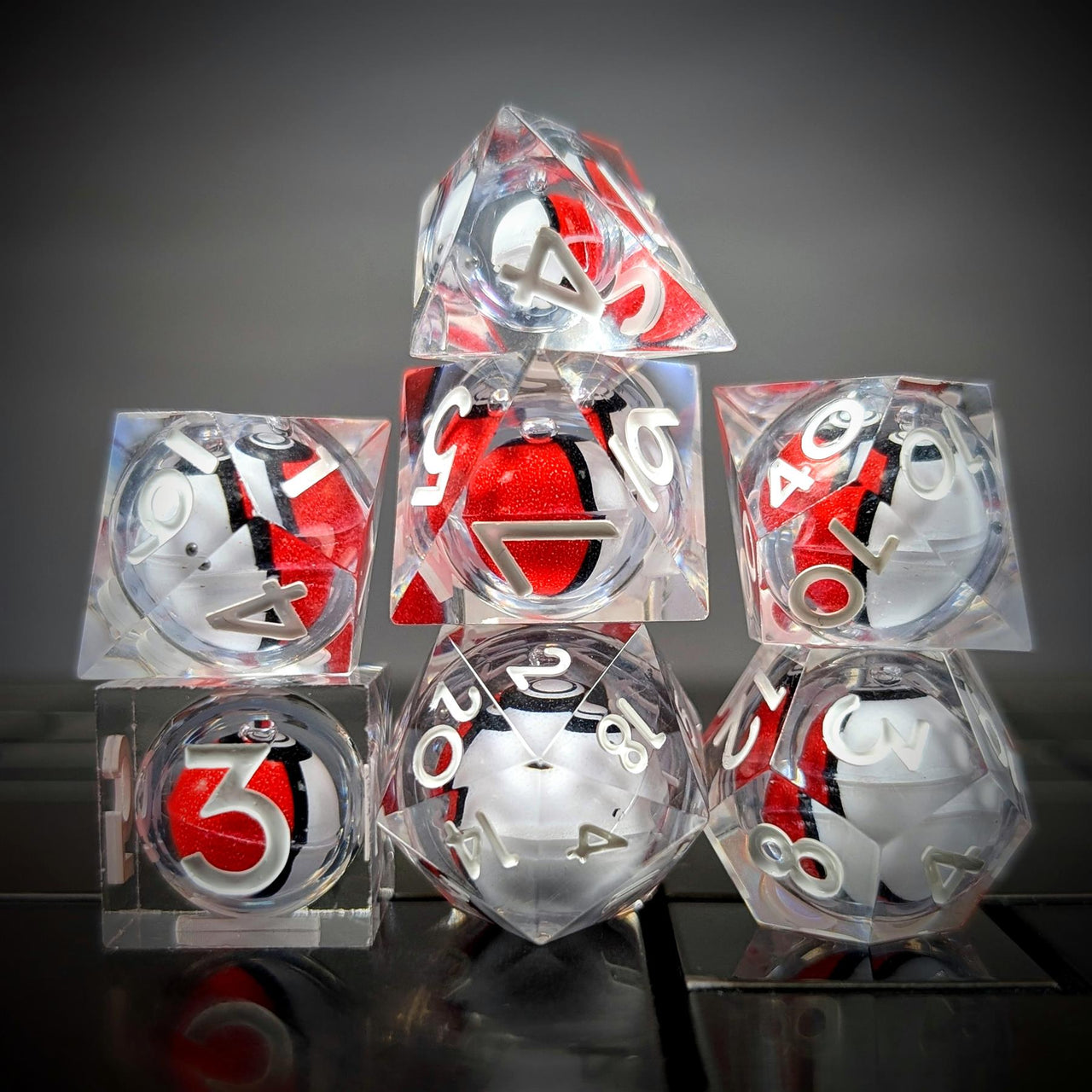 7pcs Dice Sharp Filled Poke Ball White Font Clear