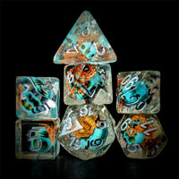 Thumbnail for Yellow Flower & Skull in Clear Resin - 7pcs RPG Full Dice Set