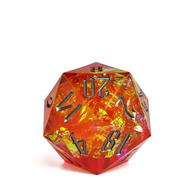 Candy in Orange with Gold Foil Sharp Resin - D20 RPG Dice