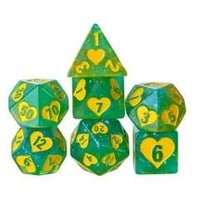 Thumbnail for 7pcs Dice Resin Pattern Hearts Yellow Font Green