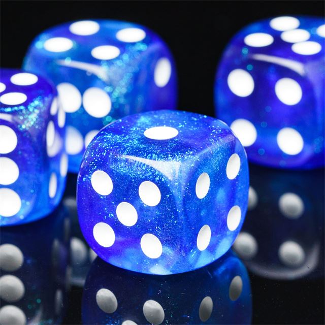 16mm Blue Acrylic with Glitter - 6pcs D6 RPG Dice Set