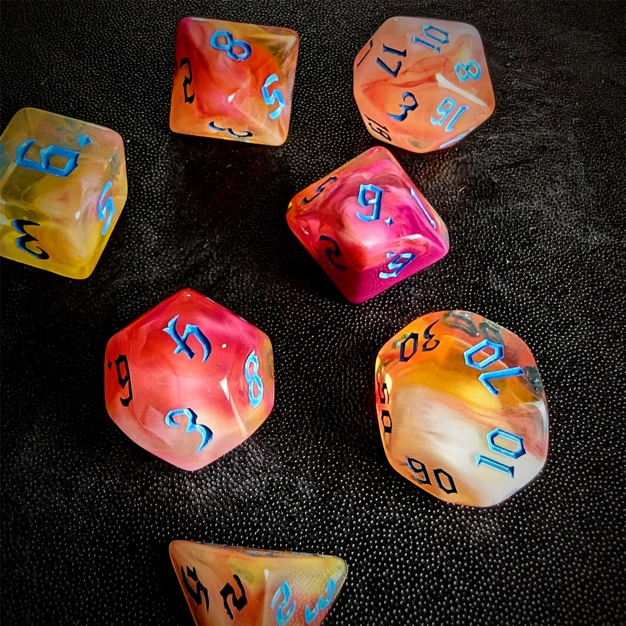 Blend of White & Orange Acrylic - 7pcs RPG Full Dice Set Scatter