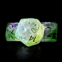 Thumbnail for Glitter in White & Purple with Green Resin - 7pcs RPG Full Dice Set