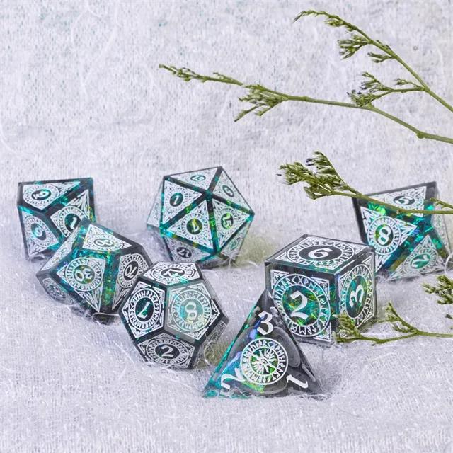 White Pattern on Grey with Candy Sharp Resin - 7pcs RPG Dice Set