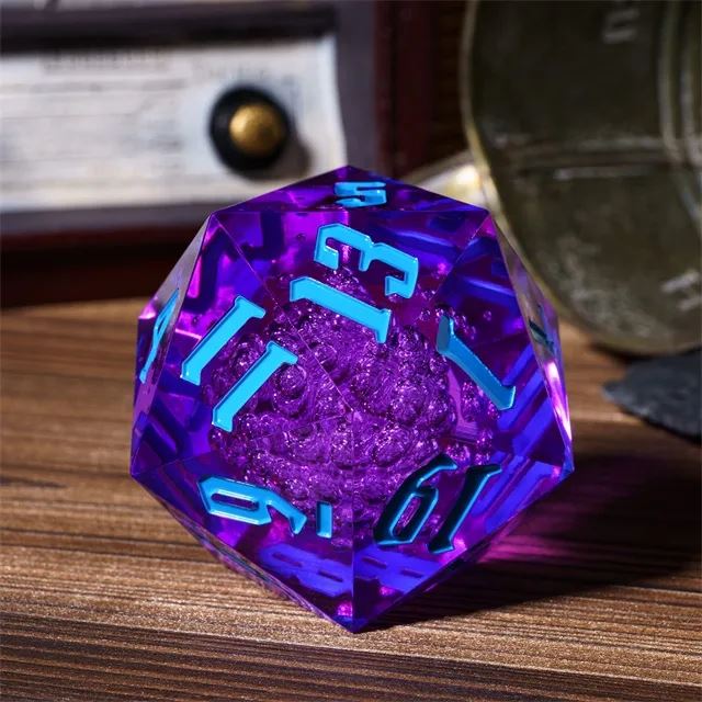 Bubbles in Clear & Purple Sharp Acrylic - D20 RPG Dice