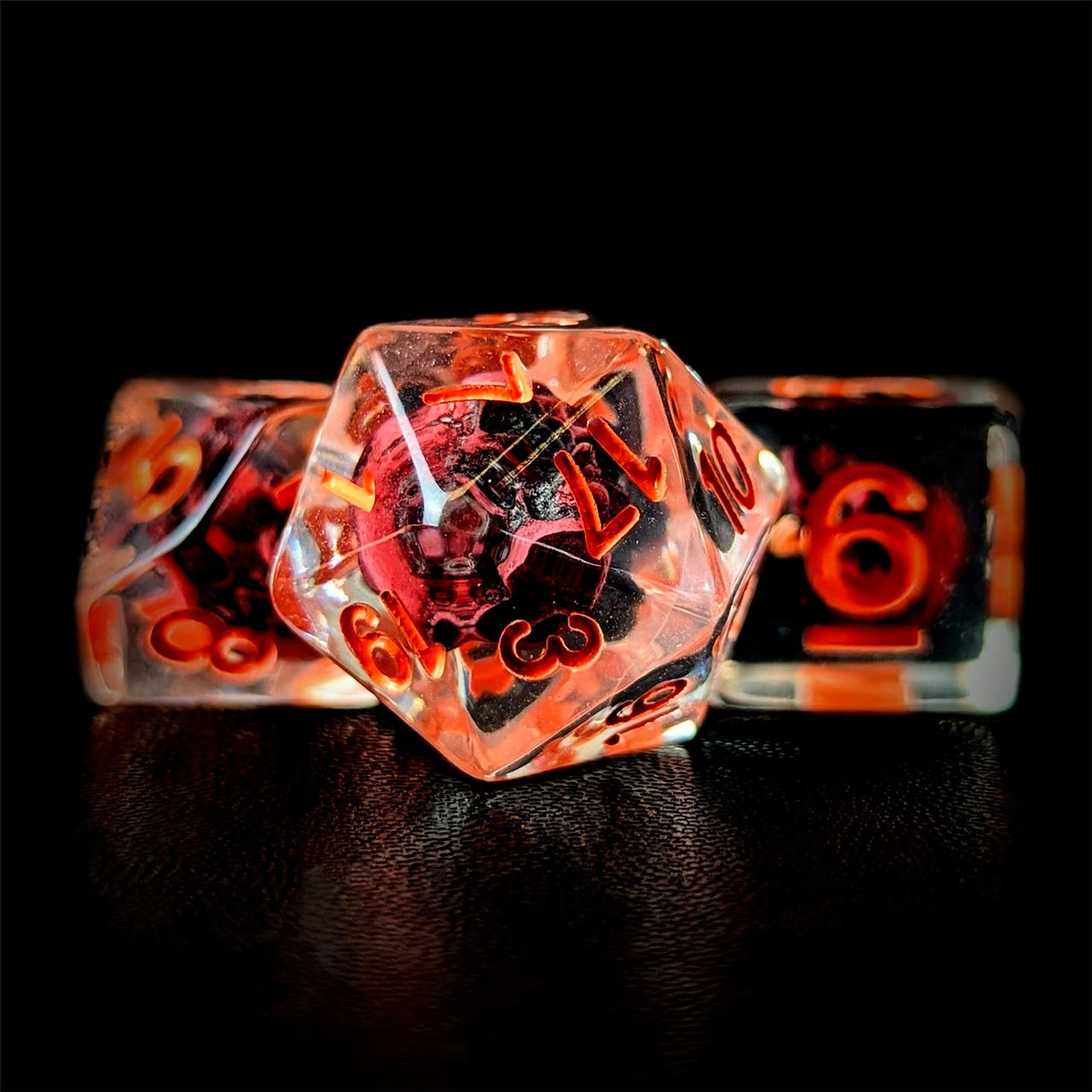 Pink Skull in Clear Resin - 7pcs RPG Full Dice Set