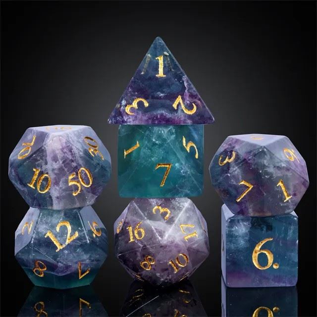 Blue Fluorite Gemstone - 7pcs RPG Dice Set