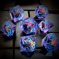 Thumbnail for Red Dragon Eye Ball in Clear & Purple Filled Sharp Resin - 7pcs RPG Dice Set