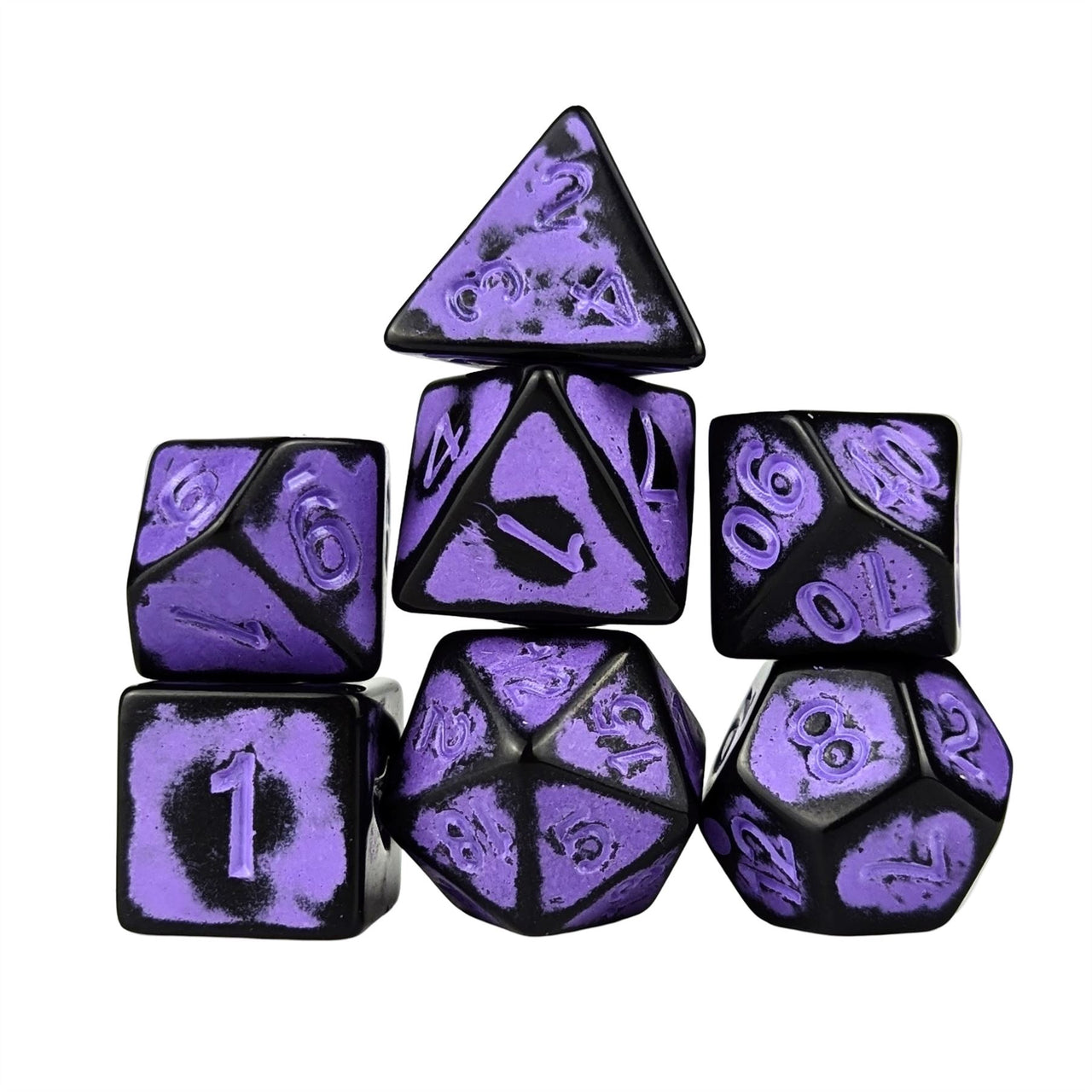 Washed Lilac on Black Acrylic - 7pcs RPG Full Dice Set White Stack