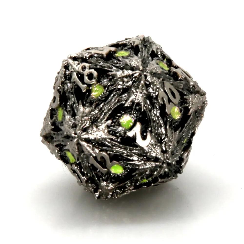 Green Devils Eye in Silver Metal - Hollow D20 RPG Dice