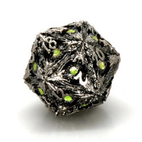 Thumbnail for Green Devils Eye in Silver Metal - Hollow D20 RPG Dice