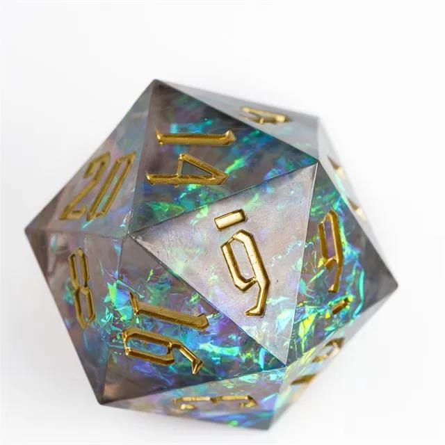 Candy in Grey & Blue with Silver Foil Sharp Resin - D20 RPG Dice