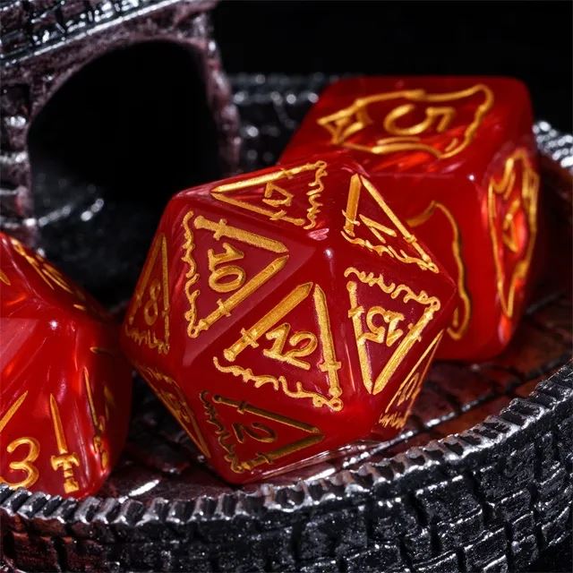 Weapons on Silk Red Acrylic - 7pcs RPG Oversized Dice Set