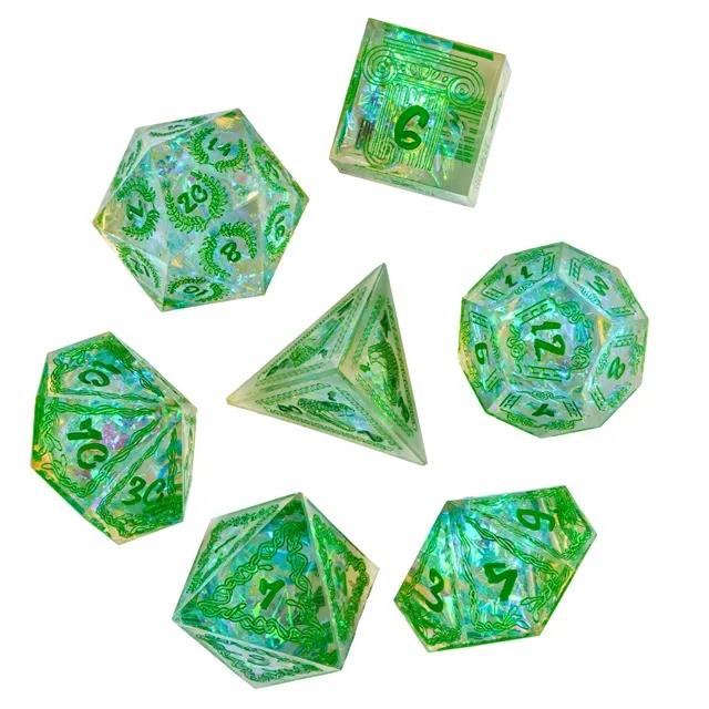 Mythology on Clear with Candy Sharp Resin - 7pcs RPG Dice Set