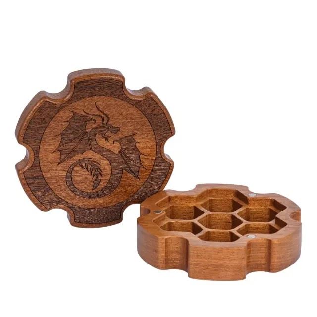 Dragon on Sapele Wood with 7 Slots -  Magnetic Cog Dice Storage