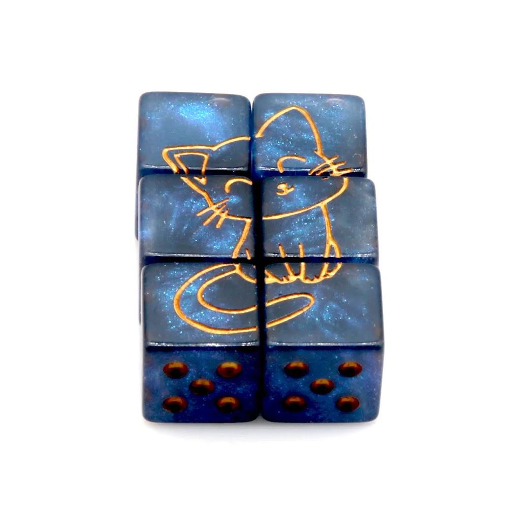 Cat on Blue Resin - 6pcs D6 RPG Dice Set