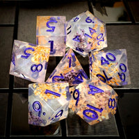 Thumbnail for Flower in Yellow & Purple Filled Sharp Resin - 7pcs RPG Dice Set